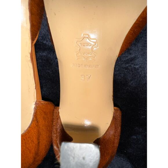 SUAREZ NY CINNAMON CALFHAIR D'ORSAY PUMPS W/ PEARL ORNAMENT MADE IN ITALY 7 - Picture 5 of 7